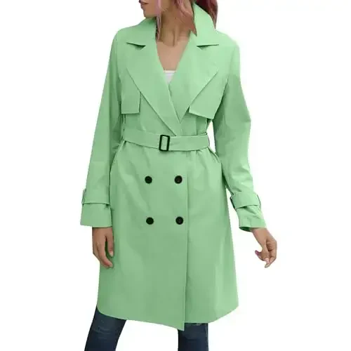 Women's Windproof Trench Coat Notched Lapel Double Breasted Long Overcoat Casual Fall Winter Windbreaker Outerwear 