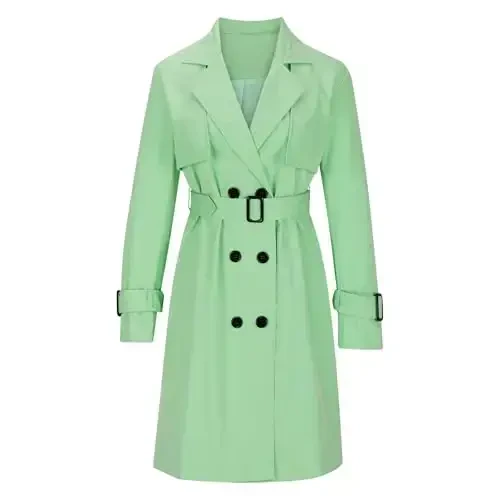 Women's Windproof Trench Coat Notched Lapel Double Breasted Long Overcoat Casual Fall Winter Windbreaker Outerwear - 2