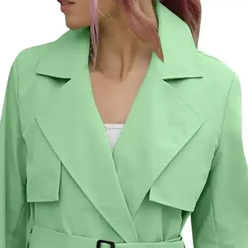 Women's Windproof Trench Coat Notched Lapel Double Breasted Long Overcoat Casual Fall Winter Windbreaker Outerwear - 5