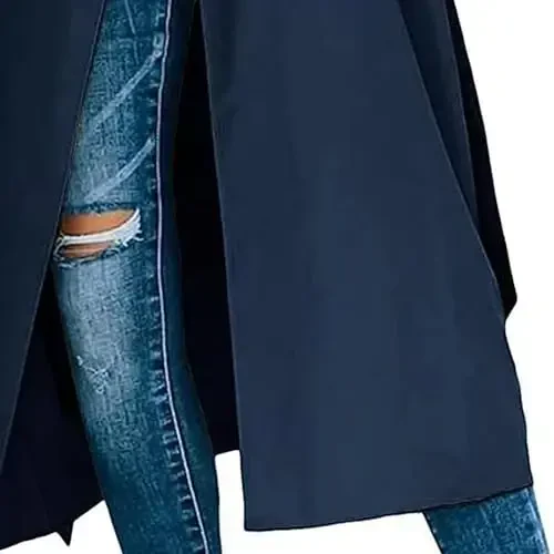 Women's Windproof Trench Coat Notched Lapel Double Breasted Long Overcoat Casual Fall Winter Windbreaker Outerwear - 5