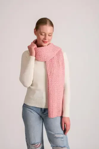 Kadın Saç Örgü Yumuşak Tuşe Atkı Pembe 23w504-Pembe - CHUBA (1)