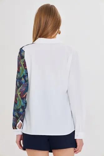 Kadın Saks Asimetrik Desenli Gömlek ARM-25Y001011-Saks - 4
