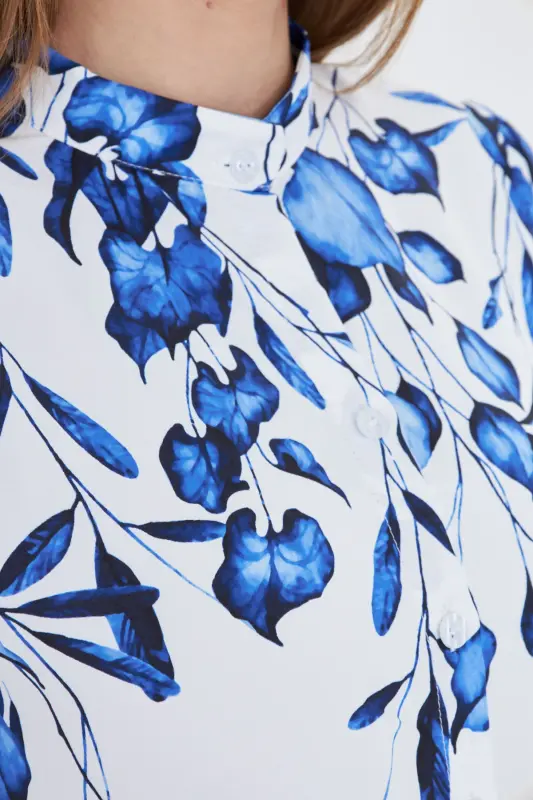 Kadın Saks Hakim Yaka Desenli Gömlek ARM-25Y001013-Saks - 3