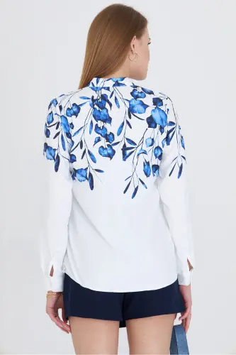 Kadın Saks Hakim Yaka Desenli Gömlek ARM-25Y001013-Saks - 6