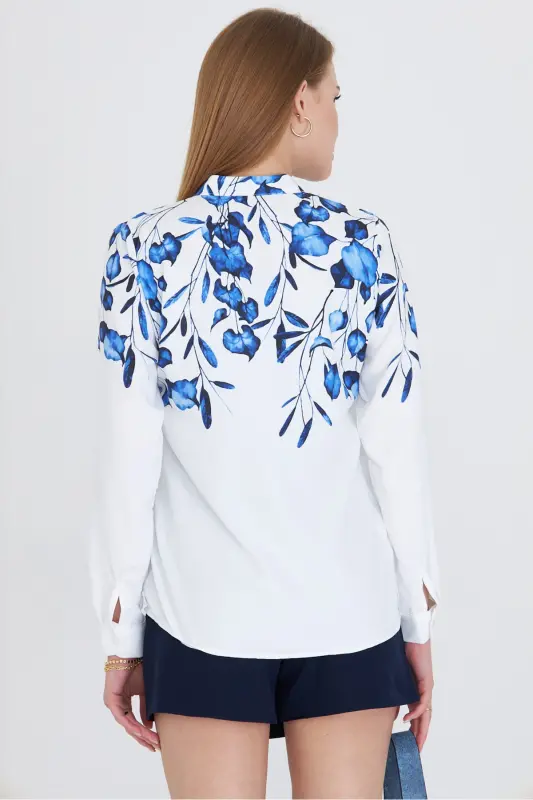 Kadın Saks Hakim Yaka Desenli Gömlek ARM-25Y001013-Saks - 6