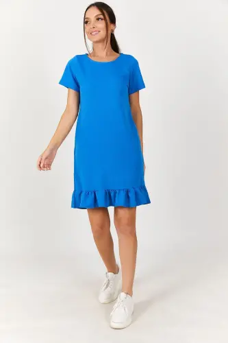 Kadın Saks Kısa Kollu Altı Fırfırlı Elbise ARM-20Y001032-Saks - ARMONIKA (1)