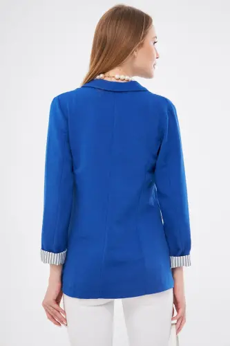 Kadın Saks Kol İçi Çizgili Tek Düğmeli Ceket ARM-22K001122-Saks - 6