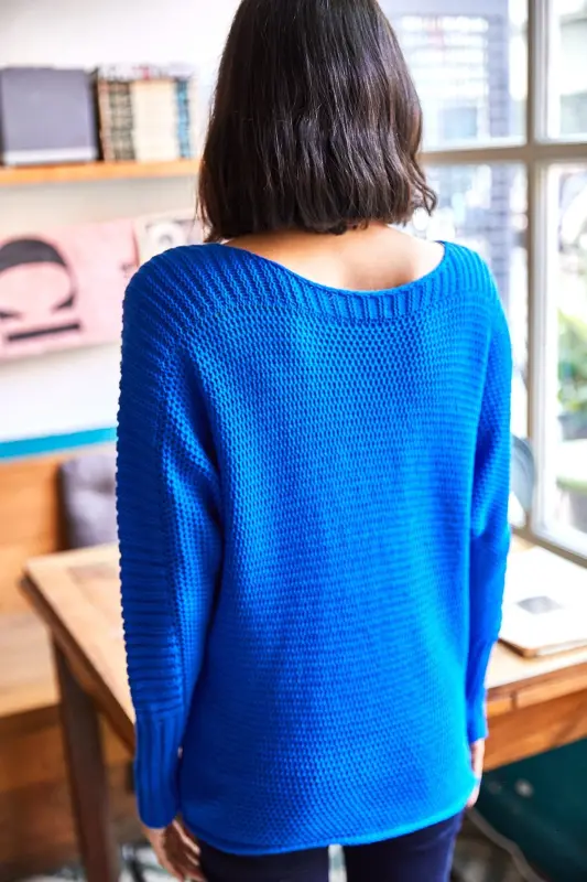 Kadın Saks Mavi Kol Detaylı Petek Örgü Kazak KZK-19000399-Saks Mavi - 6