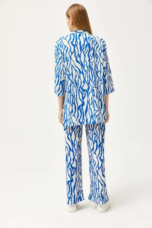 Kadın Saks Mavi Üst Kimono Alt Cepli Pantolon Takım TKM-19000276-Saks Mavi - 6