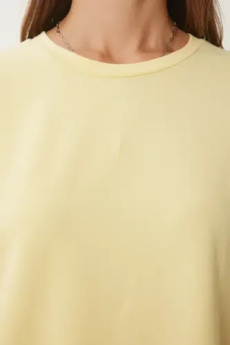 Kadın Sarı Basic Oversize Örme T-Shirt HW00007-Sarı - 3
