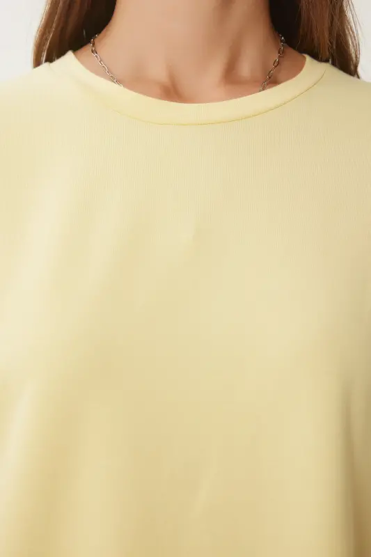 Kadın Sarı Basic Oversize Örme T-Shirt HW00007-Sarı - 3