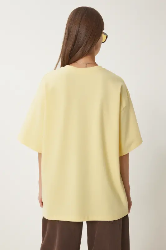 Kadın Sarı Basic Oversize Örme T-Shirt HW00007-Sarı - 4