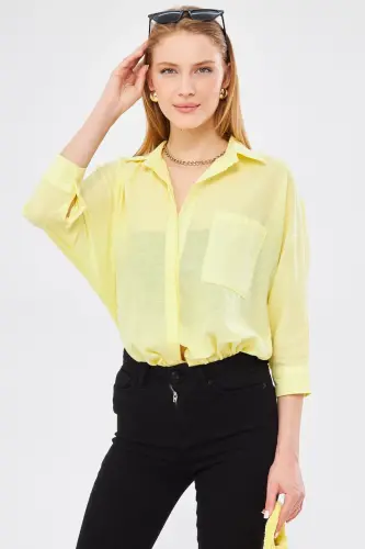 Kadın Sarı Cepli Salaş Keten Gömlek ARM-21Y001035-Sarı - 3