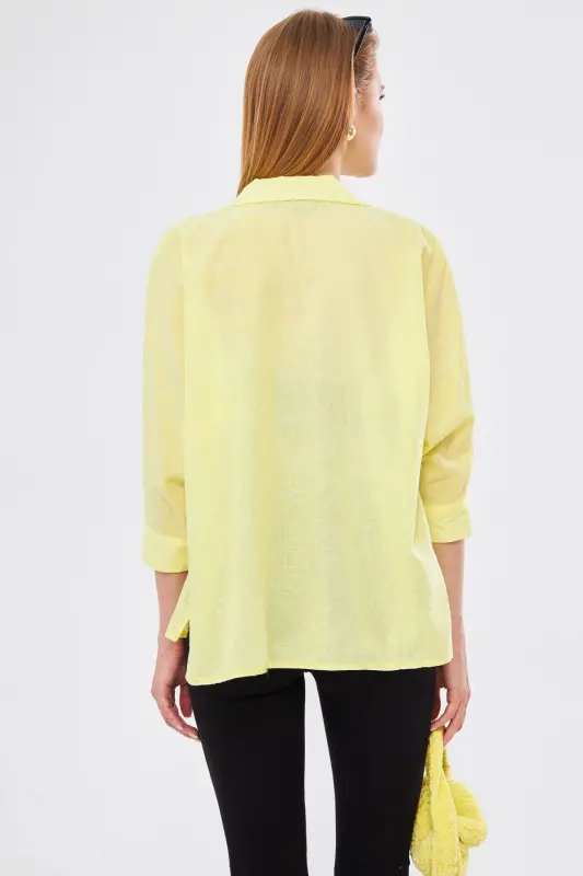 Kadın Sarı Cepli Salaş Keten Gömlek ARM-21Y001035-Sarı - 5