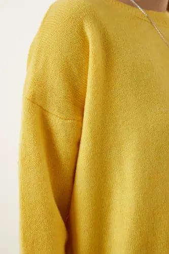 Kadın Sarı Oversize Triko Kazak PN00054-Sarı - 4