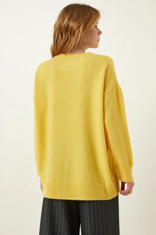 Kadın Sarı Oversize Triko Kazak PN00054-Sarı - 5