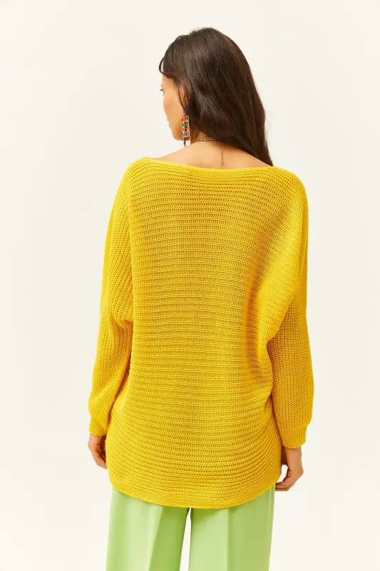 Kadın Sarı Selanik Salaş Triko Kazak KZK-19000051-Açık Sarı - 5