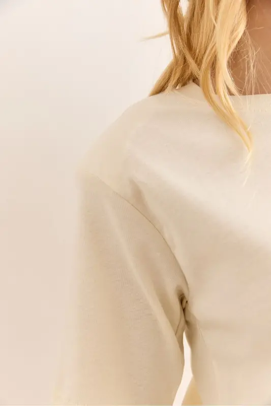 Kadın Sarı Vatkalı İnterlok Likralı Pamuk Tişört TSH-19000912-Sarı - 7