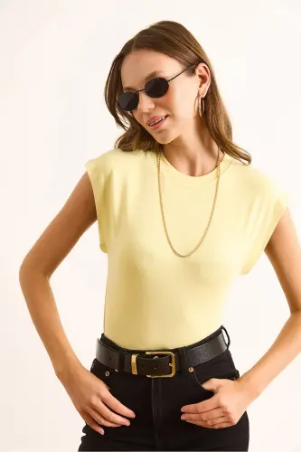 Kadın Sarı Yarasa Yumuşak Dokulu Esnek Bluz BLZ-19002877-Sarı - 3