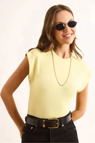 Kadın Sarı Yarasa Yumuşak Dokulu Esnek Bluz BLZ-19002877-Sarı - 5