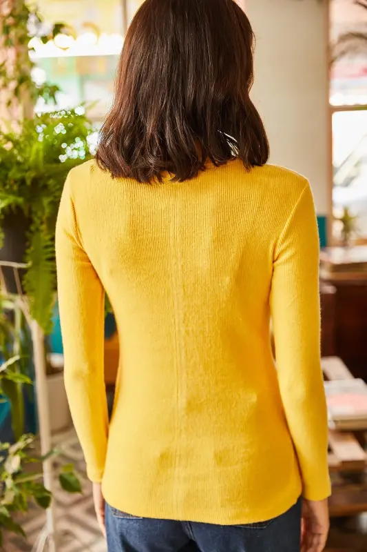 Kadın Sarı Yarım Balıkçı Şardonlu Kaşkorse Body BLZ-19000599-Sarı - 2