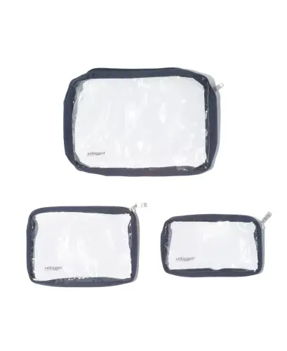 Women's Clear Travel Pouches, Set of 3 - French Navy - BAGGALLINI (1)