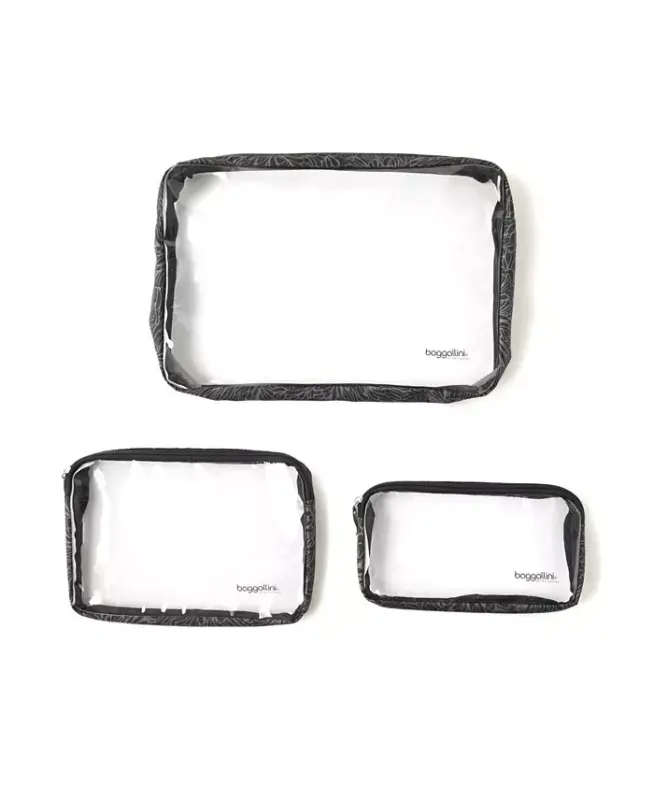 Women's Clear Travel Pouches, Set of 3 - Charcoal - 1