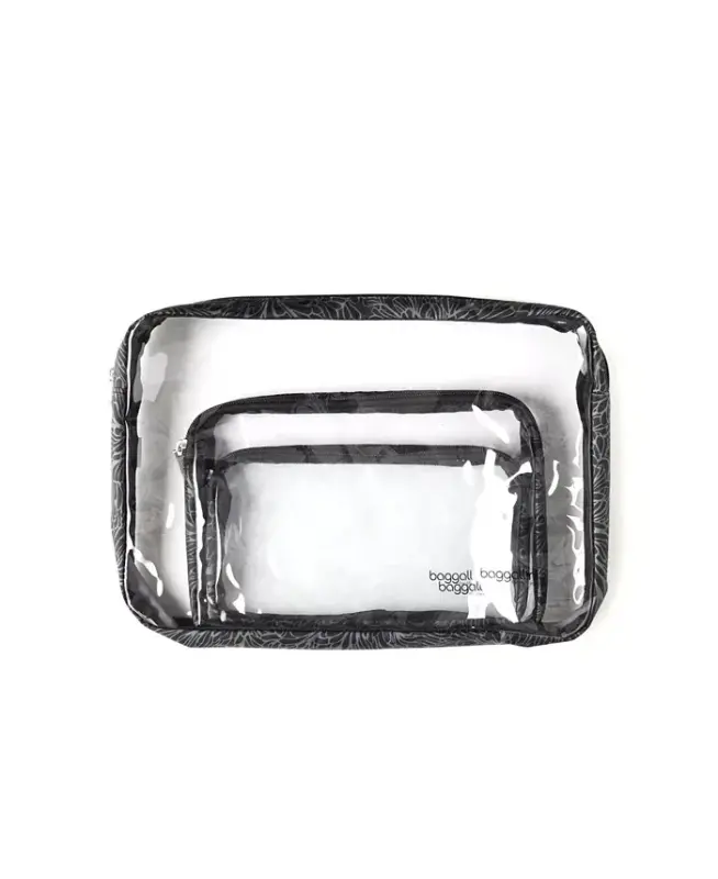 Women's Clear Travel Pouches, Set of 3 - Charcoal - 3