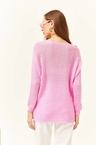 Kadın Şeker Pembe Selanik Salaş Triko Kazak KZK-19000051-Şeker Pembe - 5