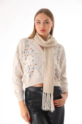 Kadın Selanik Örme Bej Atkı-Bej - RITAGARCIA (1)