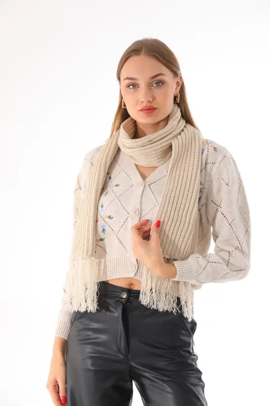 Kadın Selanik Örme Bej Atkı-Bej - 3