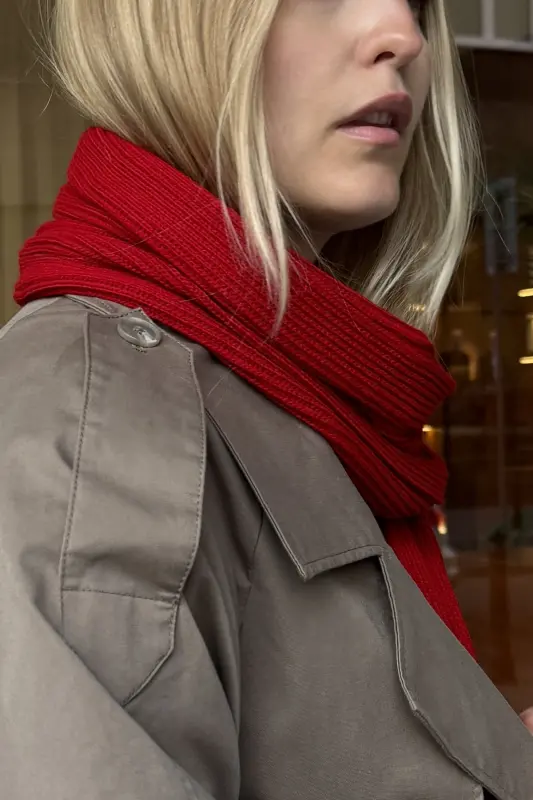 Kadın Selanik Triko Atkı Kırmızı 22WK271-Kırmızı - 3