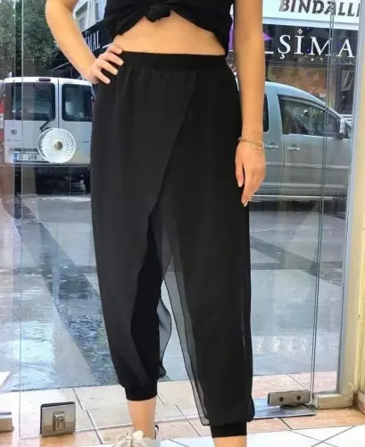 Kadın Şifon Detaylı Lastikli Şalvar Pantolon - BÜYÜKBEDENIZ (1)