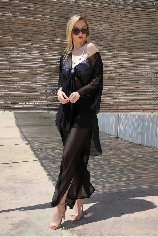 Kadın Şık Tek Üst Siyah Pareo 38051 - 10