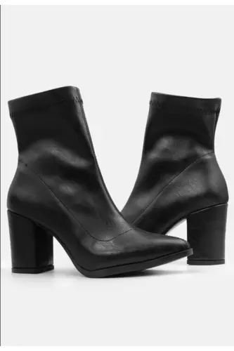 Kadın Sivri Burun Bot Streç Boğazlı Esnek Kadın Topuklu Bot-Siyah - 1