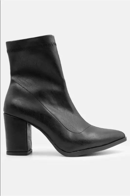 Kadın Sivri Burun Bot Streç Boğazlı Esnek Kadın Topuklu Bot-Siyah - 3