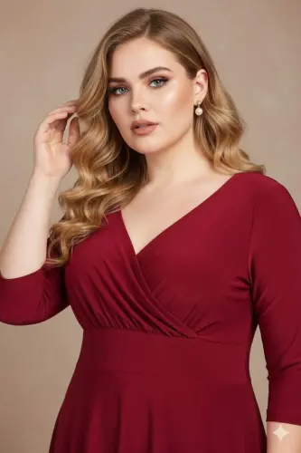 Kadın Siyah Abiye Elbise KL8003 Bordo - 5
