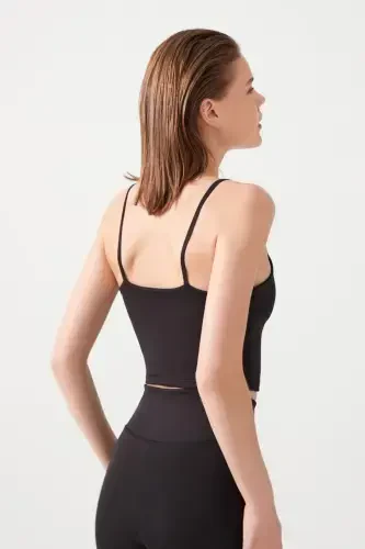 Kadın Siyah Askılı Hafif Destekli Kaplı Spor Sütyeni Straps-Siyah - 3