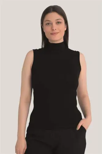 Kadın Siyah Balıkçı Yaka Kolsuz Body 3'lü Paket - 3