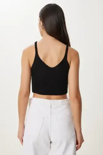 Kadın Siyah Balıkçı Yaka Triko Atlet Crop Takım MT00153-Siyah - 6