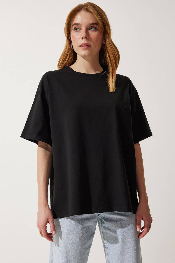 Kadın Siyah Basic Oversize Örme T-Shirt HW00007-Siyah - 2