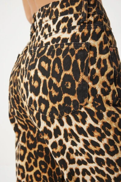 Kadın Siyah Bej Leopar Desenli Straight Jeans RH00029 - 6