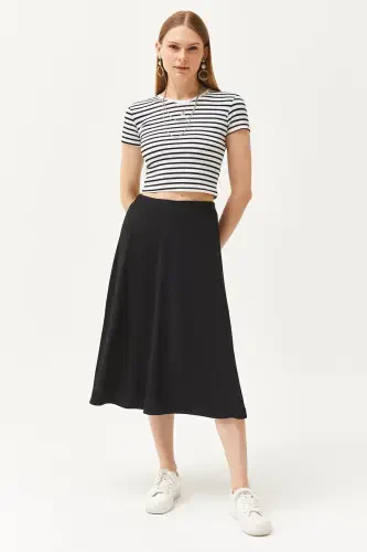 Kadın Siyah Beli Lastikli Dökümlü Burgu Etek ETK-19000258-Siyah - 3