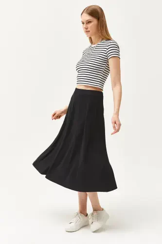 Kadın Siyah Beli Lastikli Dökümlü Burgu Etek ETK-19000258-Siyah - 6