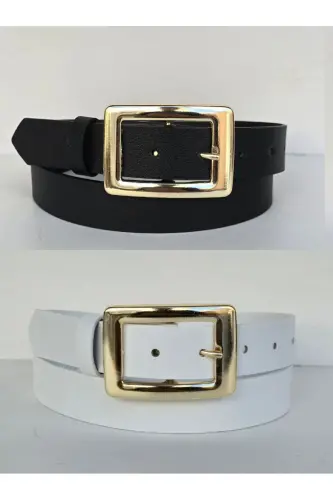 Kadın siyah-beyaz Gold Tokalı 2'li set kemer - Siyah-Beyaz 