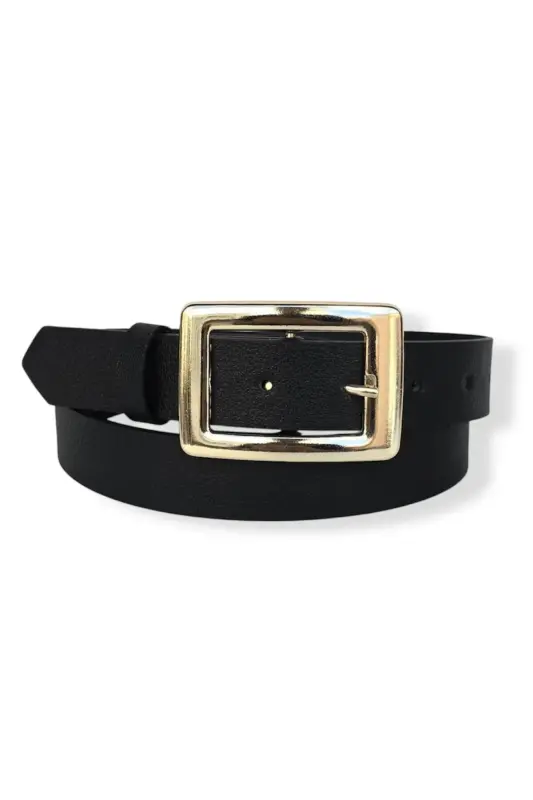 Kadın siyah-beyaz Gold Tokalı 2'li set kemer-Siyah - 3