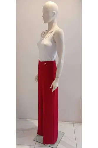 Kadın Siyah Bol Paça Pantolon-Bordo - 2