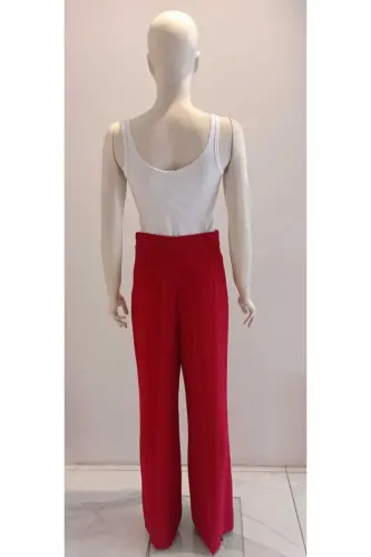 Kadın Siyah Bol Paça Pantolon-Bordo - 4