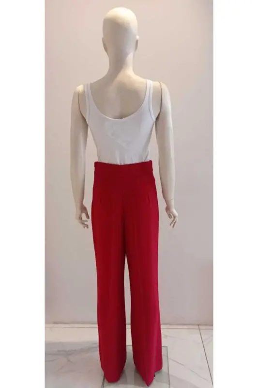 Kadın Siyah Bol Paça Pantolon-Bordo - 4