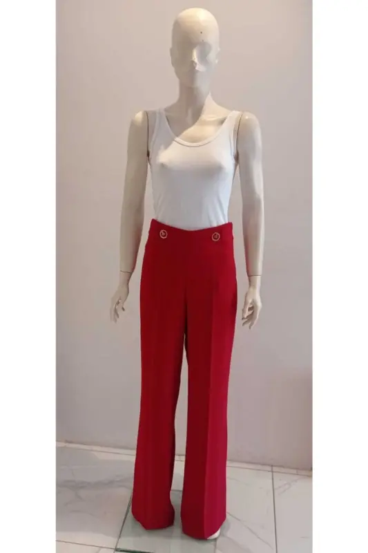 Kadın Siyah Bol Paça Pantolon - Bordo - AYHAN